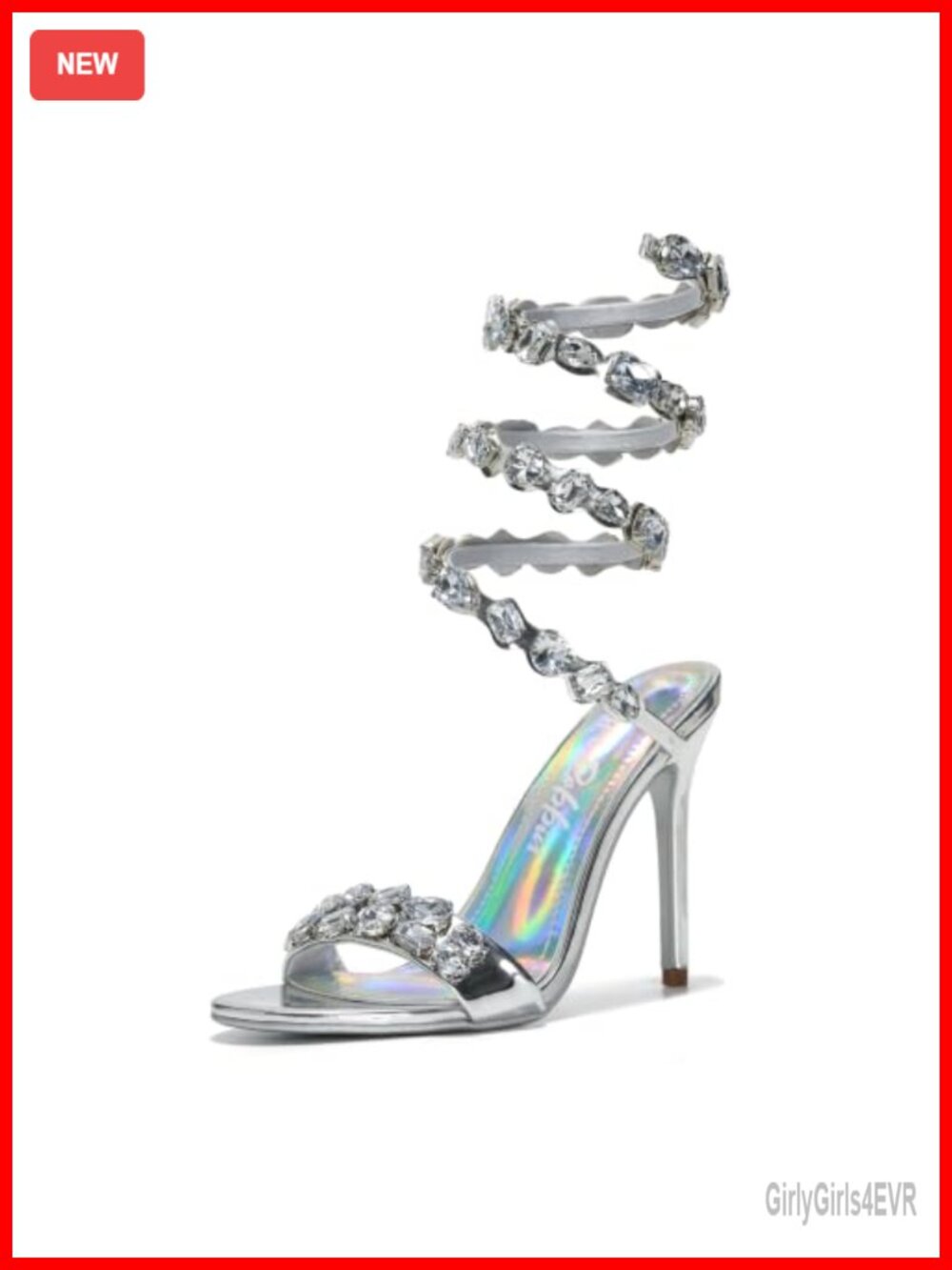 Rhinestone Spiral Coil Ankle Wrap Stiletto Heels Open Toe Sandals